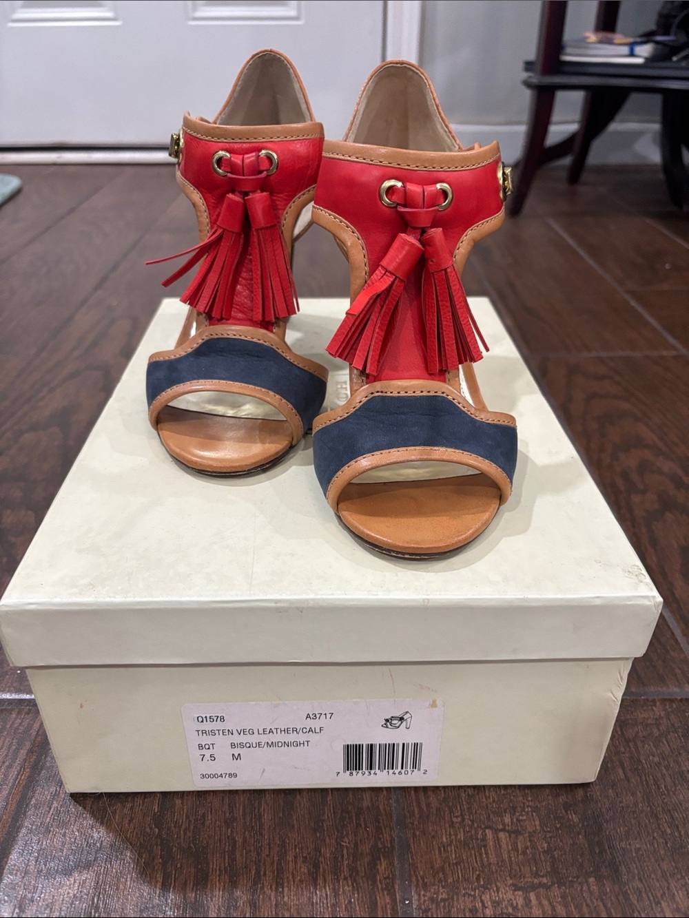 Coach Bisque/Red/Midnight Tassel Sandals size 7.5